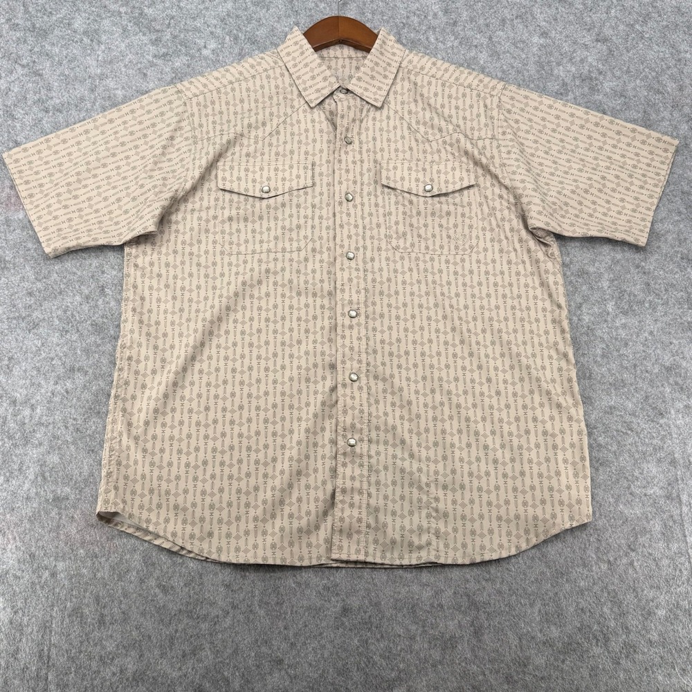 Ariat Men's Tan Geometric Western Snap Short Sleeve Shirt Size M AriatTEK